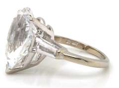 Magnificent 14kt WG CZ Pear and Baguette Ring