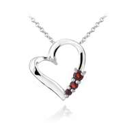 Sterling Silver Created Ruby Three Stone Floating Heart Necklace