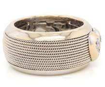 Contemporary 18kt WG Wide Ribbed Band with Diamond Heart Center