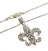 Elegant 14kt WG Fleur De Lis Pendant on Chain Necklace