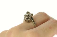 14K White Gold 0.76 Ctw Diamond Wavy Cluster Retro Bypass Ring