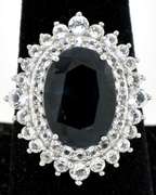 Abyssal Midnight Oval Diamond Cut & White Sapphire Ring in Sterling Silver