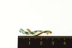 10K Yellow Gold Two Tone Emerald Diamond Wavy Statement Pendant