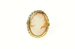 14K Yellow Gold Retro Ornate Carved Shell Cameo Statement Ring