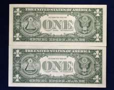 2 Consecutive BU One Dollar Silver Certificate Star Notes
