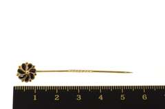 14K Yellow Gold Victorian Pear Black Onyx Flower Swirl Stick Pin