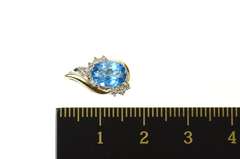 10K Yellow Gold Oval Blue Topaz Diamond Accent Statement Pendant