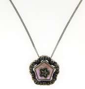 Italian Sterling Silver Marcasite Flower Pendant Necklace