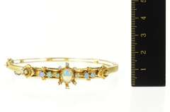 14K Yellow Gold Victorian Oval Opal Halo Ornate Bangle Bracelet