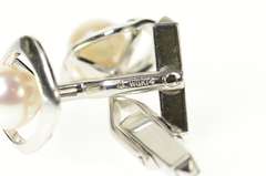 14K White Gold 8.3mm Retro 1960's Pearl Fancy Geometric Cuff Links