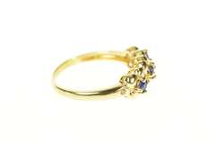 14K Yellow Gold Three Stone Sapphire Floral Statement Band Ring