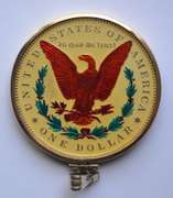 1883 Enamel Morgan Dollar in a Gold Filled Bezel Set Pendant