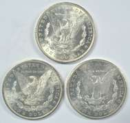 3 diff. blazing BU 'O' Mint Morgan Silver Dollars