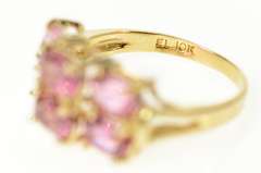 10K Yellow Gold Tiered Oval Pink Topaz Cluster Statement Ring