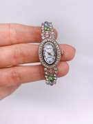 Ladies Geneva & Gemstone Watch, 18kt Gold Plated Cuff