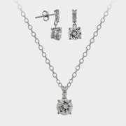 Sterling Silver CZ Solitaire Drop Pendant & Earrings Set