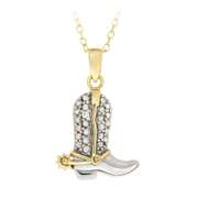 18k Gold over Sterling Silver Two-Tone Diamond Accent Cowboy Boot Necklace