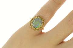 14K Yellow Gold Natural Opal Retro Statement Cocktail Ring