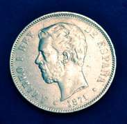 1871 Spain Coin 5 Pesetas Silver