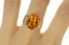 14K Yellow Gold Oval Citrine Diamond Accent Statement Cocktail Ring