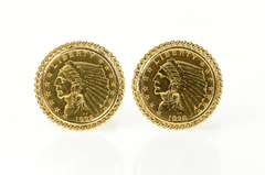 14K Yellow Gold 1928 Indian Head Quarter Eagle $2.50 Coin Cuff Links