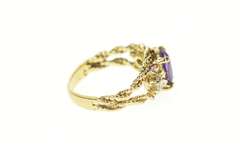 10K Yellow Gold Ornate Amethyst Diamond Accent Rope Design Ring