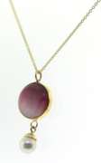 Charming 14kt YG Pink Enamel and Pearl Pendant on Chain