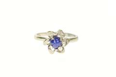 14K White Gold Retro Syn. Blue Star Sapphire Floral Twist Ring