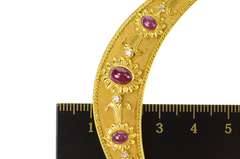 18K Yellow Gold Etruscan Revival Ruby Diamond Statement Necklace