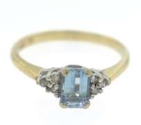 Beautiful Emerald Cut Aquamarine and Diamond Ring