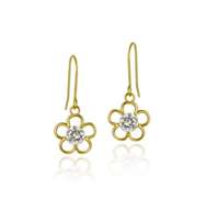 10K Gold CZ Flower Dangle Earrings