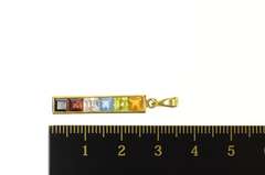 18K Yellow Gold Citrine Peridot Blue Topaz Princess Bar Pendant