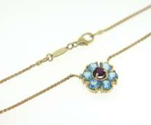 Fantastic Peridot, Blue Topaz and Amethyst Flower Station Necklace