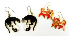 2 Pairs of Vintage Enameled Cat Earrings