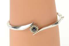 14K White Gold 1.00 Ctw Sapphire Diamond Bypass Bangle Bracelet