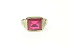 10K White Gold Art Deco Squared Syn. Ruby Men's Statement Ring