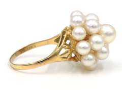 Captivating 18kt YG White Fresh Water Pearl Cluster Ring