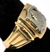 Detailed Masonic Ring with Flower in 2-Tone Gold