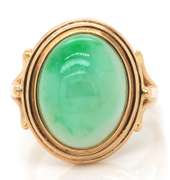 Classic Elegance Yellow Gold Cabochon Jade Oval Ring