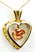 Vintage 10K 2-Tone Gold Heart & Rose Necklace