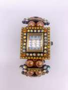 Gorgeous Pearl & Gemstone Geneva Watch Cuff Bracelet