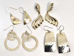 Four Pairs Sterling Dangle Earrings