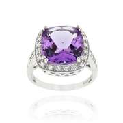 Sterling Silver 6.05ct. TGW Amethyst & CZ Square Cocktail Ring