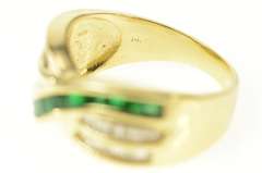14K Yellow Gold Emerald Baguette Diamond Criss Cross Band Ring