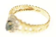 14K Yellow Gold Marquise Sapphire Diamond Halo Textured Ring