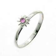 Sterling Silver Pink CZ Flower Junior Ring