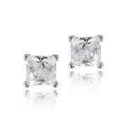 Silver Tone 3/4ct CZ Square Stud Earrings, 4mm