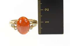 14K Yellow Gold Ornate Oval Red Jade Diamond Victorian Ring