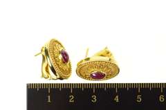 18K Yellow Gold Etruscan Revival Ruby Diamond Statement Earrings