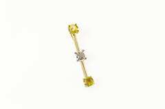 14K Yellow Gold Tiered Citrine Diamond Inset Bar Statement Pendant